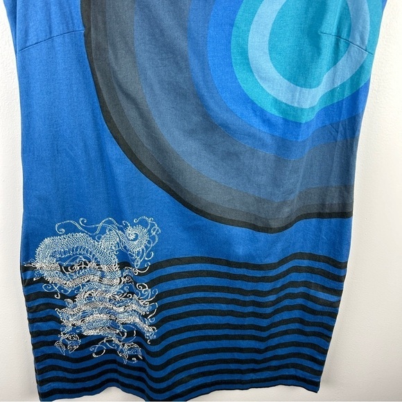 Desigual Boho Artsy Cotton Blend Sleeveless Blue Shift Dress Small - Picture 4 of 11